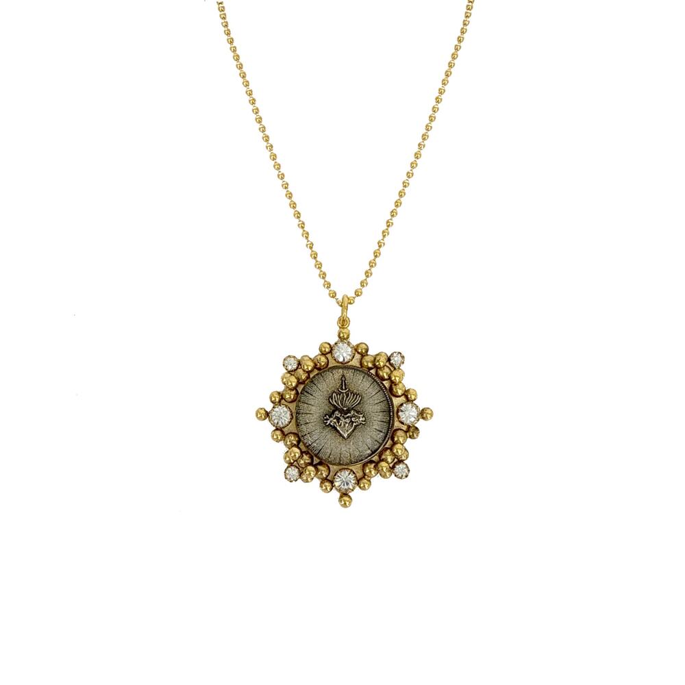 VIRGINS SAINTS & ANGELS VSA Cloister Sacred Heart Charm Necklace Gold Ball Chain